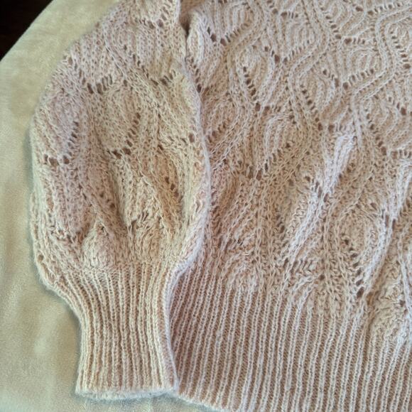 Halogen Soft Girl Pink Sweater Mohair Wool Blend sz S open crochet knit blush - Picture 4 of 8